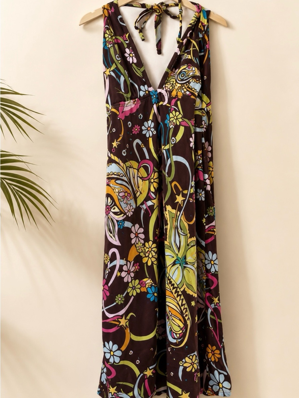 Sacred Surf Y2K Psychedelic Floral Halter Swim Cover Up Dress Small